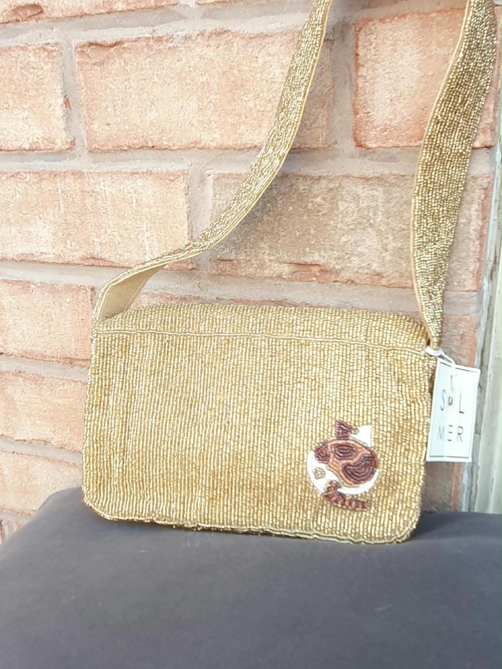 ๐ Viral SOL and Mer Beaded Cat Embroidered Shoulder Bag in Gold - Picture 14 of 15